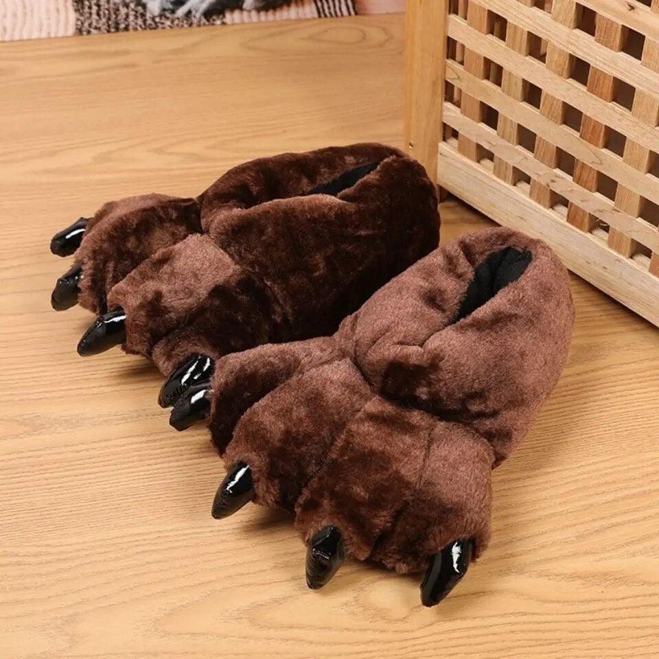 A pair of Silly Sausage Bear Paw Slippers with quality materials.