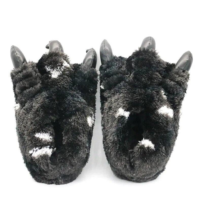 A pair of Silly Sausage Bear Paw Slippers made from quality materials that are easy to clean.
